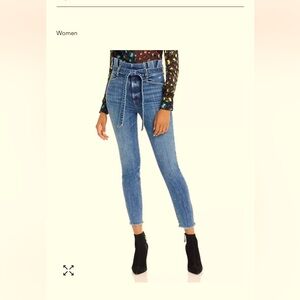 Alice & Olivia  High waisted,  tie,  raw edge soft jeans. Back pockets. Used